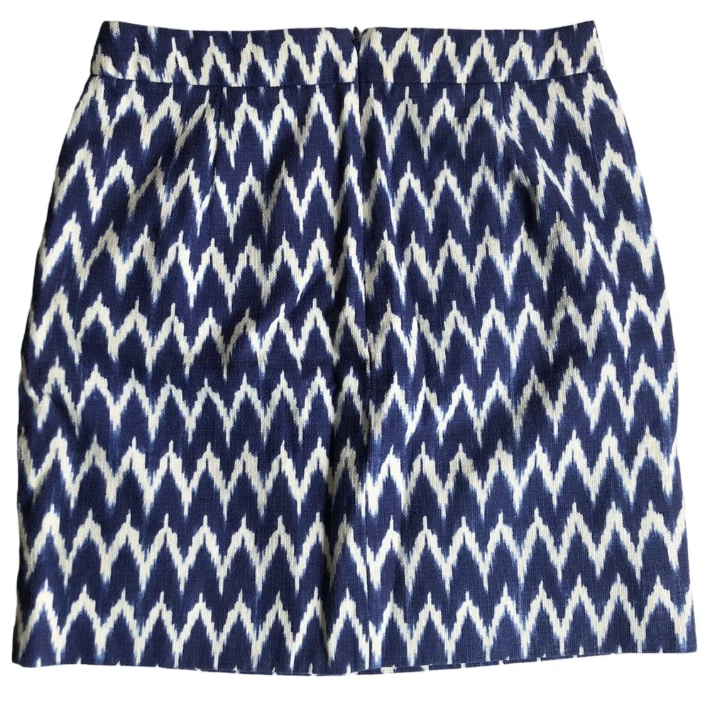 J.Crew Ikat Mini Skirt Blue Ivory Chevron Cotton Sz 0 Preppy Summer Coastal